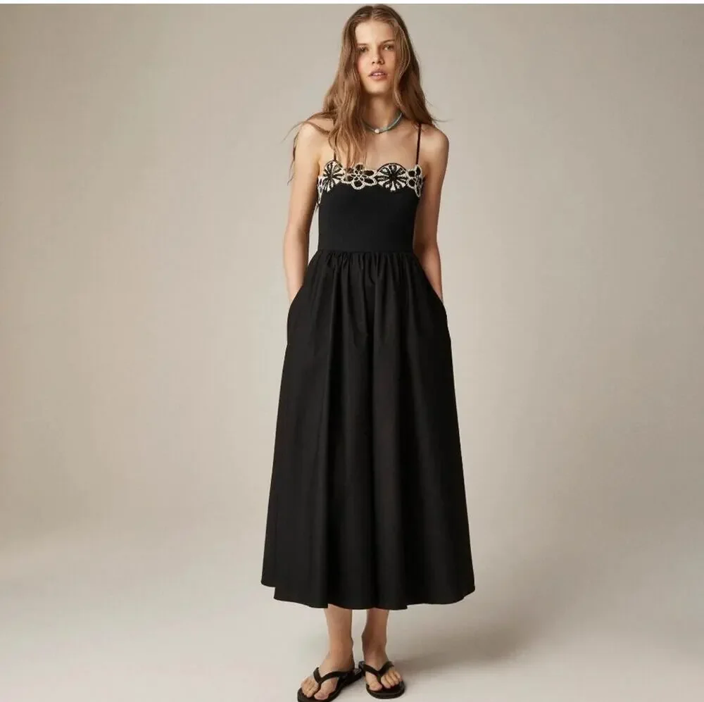 J. Crew Crochet Mixy Dress L Black Whimsigoth Boho Romantic Coquette Resortwear